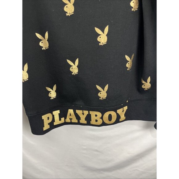 Playboy Black Hoodie w/ Gold Metallic Bunnies Womens Size M - Picture 6 of 10